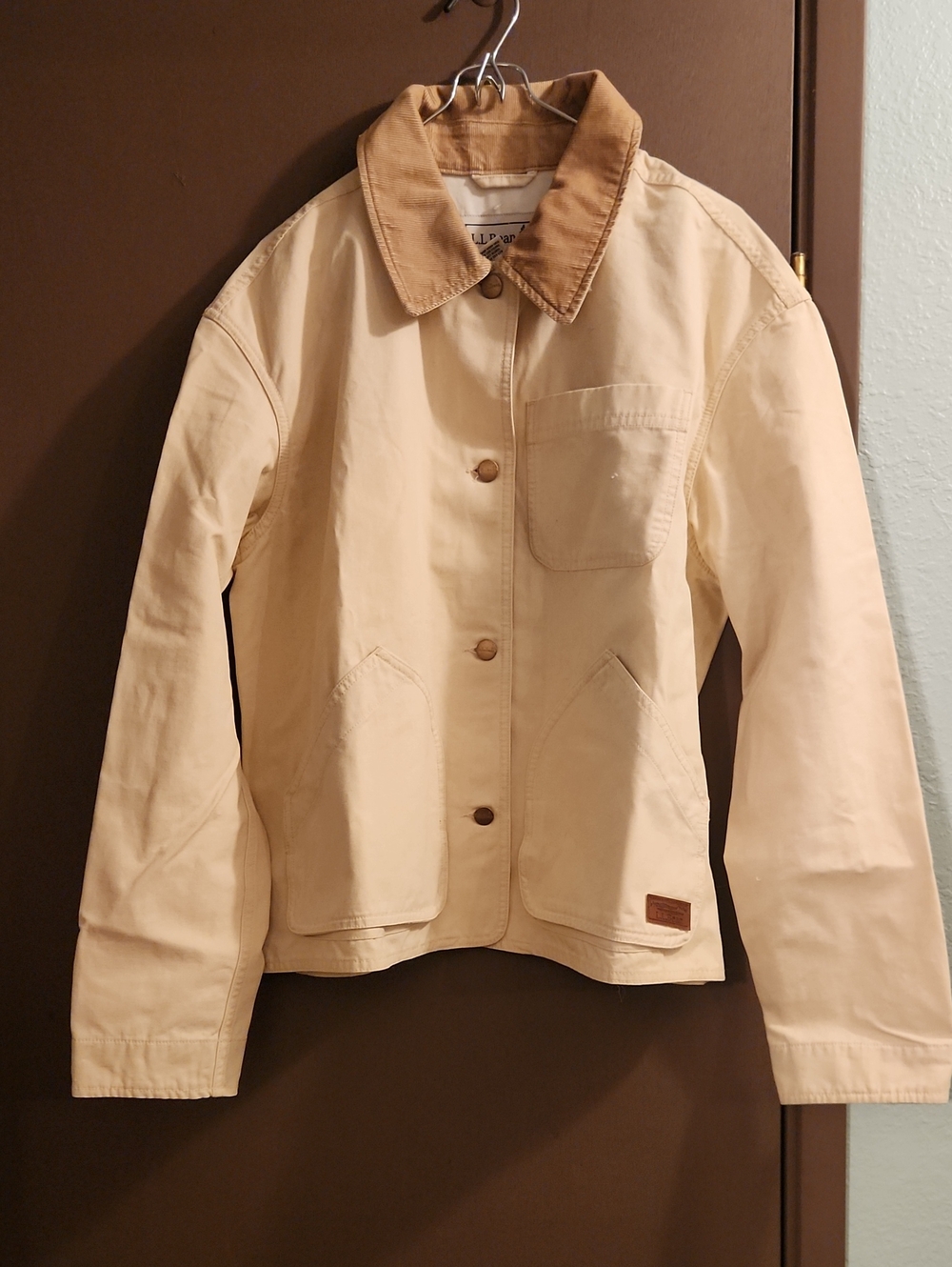 L.L. Bean Cream Field Jacket with Brown Cord Collar NWT